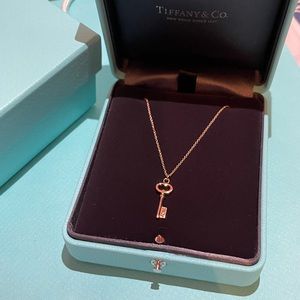 Tiffany and Co 18k Rose Gold Mini Oval Key Pendant Necklace